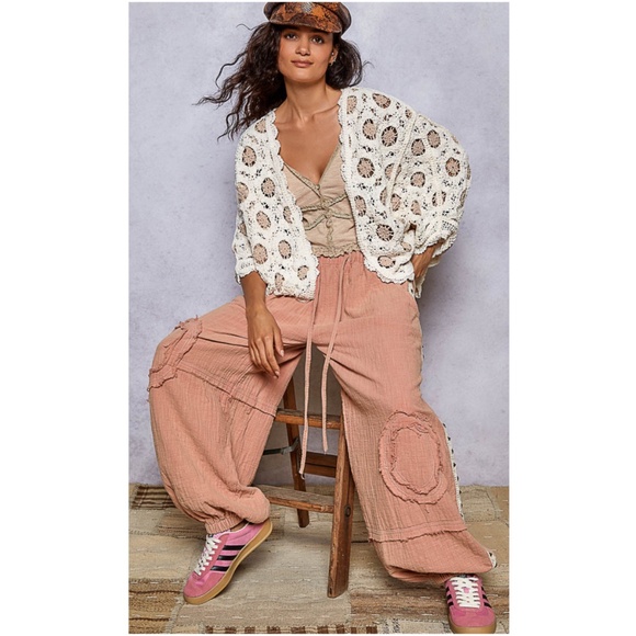 POL Chenille Open Front Loose Fit Crochet Batwing Sleeve Cardigan - Picture 2 of 5